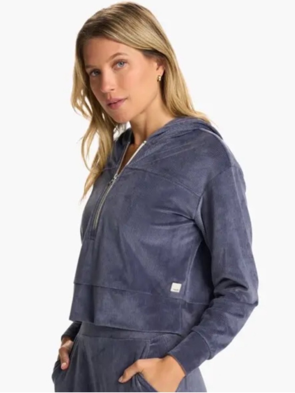 Vuori Women's Haven Half Zip Jacket Hoodie in Azure Blue Velour Womens Size XS